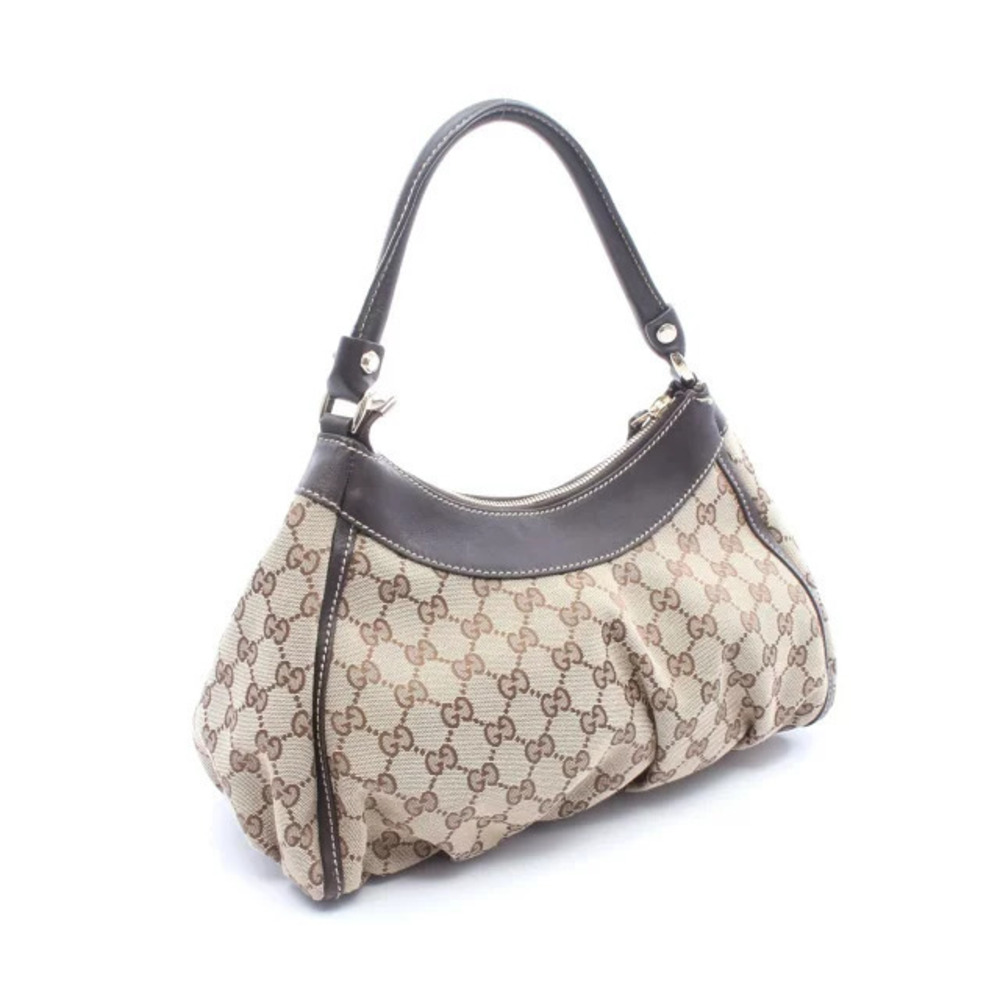 Gucci Shoulder Canvas Bag Cream Beige Leather GG Abbey Brown Tan Brown